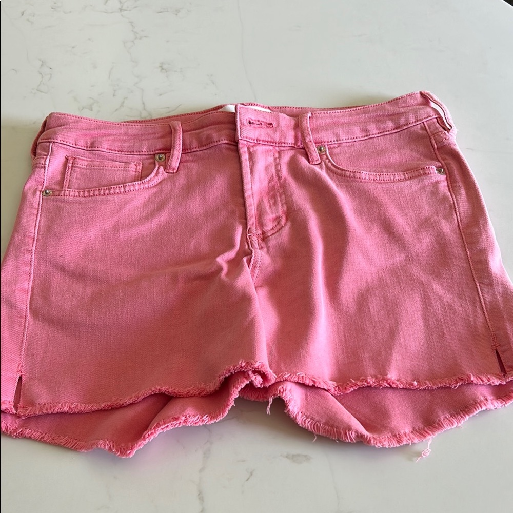 Dear John Pink Jean Shorts Distressed Raw-Edge Hem